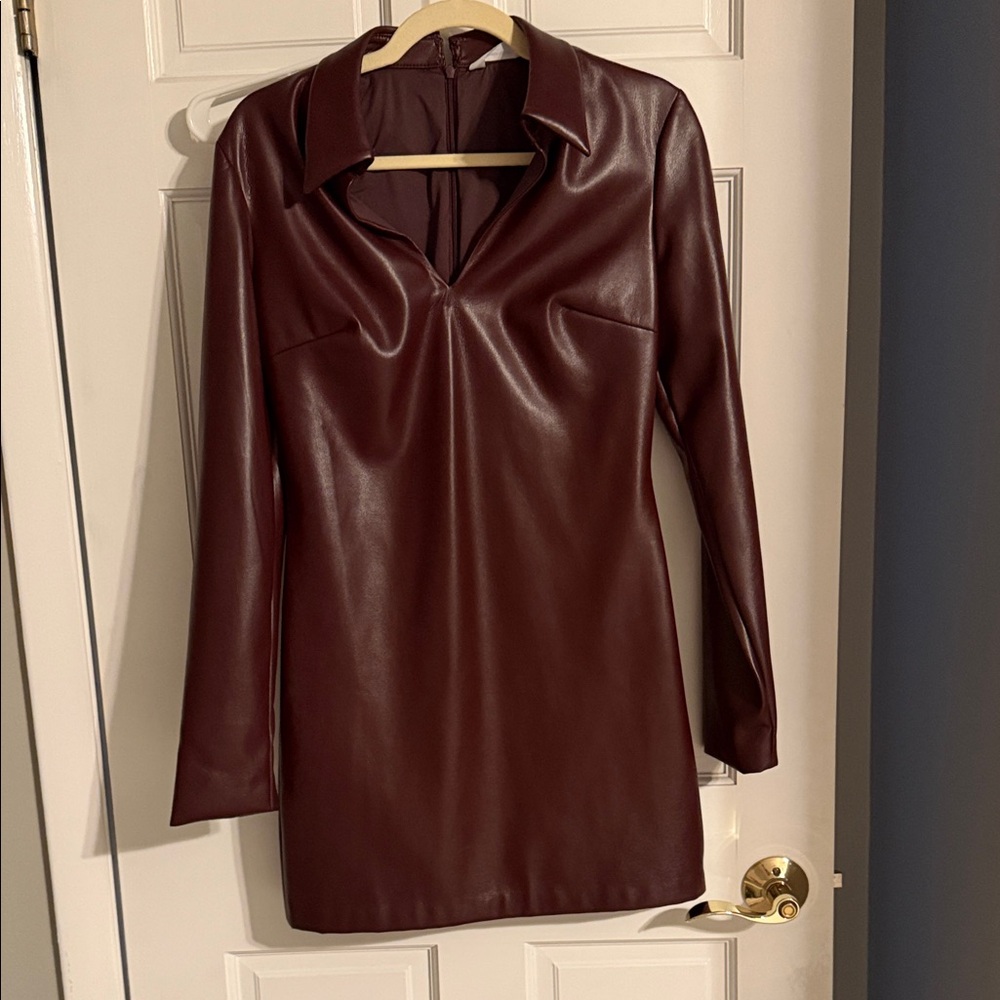 Amanda UpRichard Burgundy Faux Leather Dress